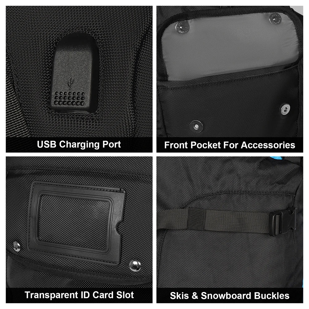Zaino da viaggio sci/snowboard 50 L impermeabile – borsa scarponi & casco, scomparto wet/dry, trasporto attrezzatura neve