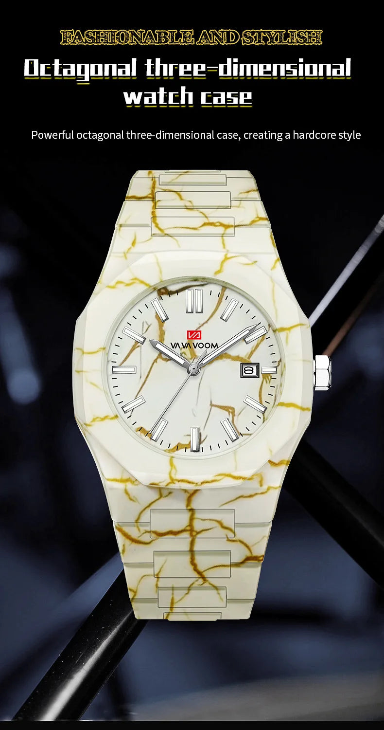 Orologio da Uomo Elegante con Quadrante Marmo – Impermeabile, Calendario e Lancette Luminose