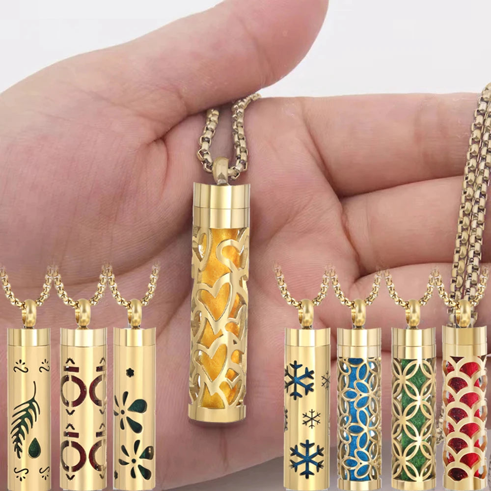 Collana dorata con diffusore per oli essenziali in acciaio inox – Gioiello aromaterapico profumato per donna