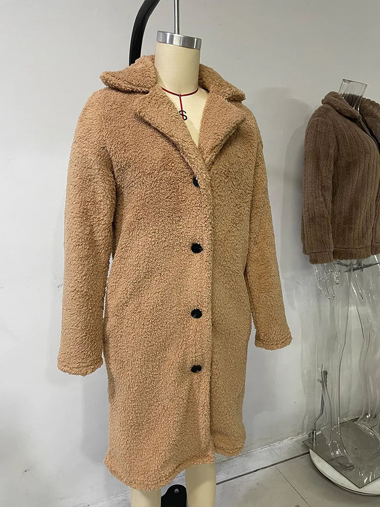 Cappotto lungo donna in fleece oversize 2025 – stile plus-size, caldo e raffinato per autunno/inverno