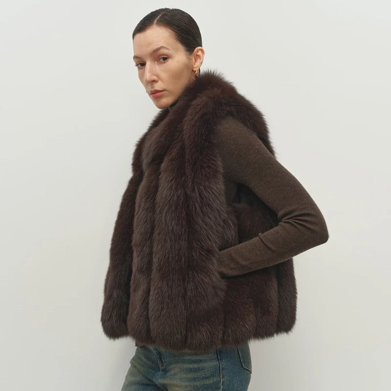 Gilet donna in pelliccia sintetica con collo alto