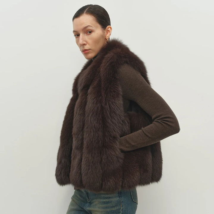Gilet donna in pelliccia sintetica con collo alto