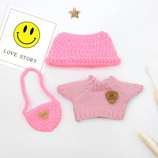 Set di abbigliamento lavorato a mano per bambola Labubu da 17 cm – Maglione, cappello e zaino