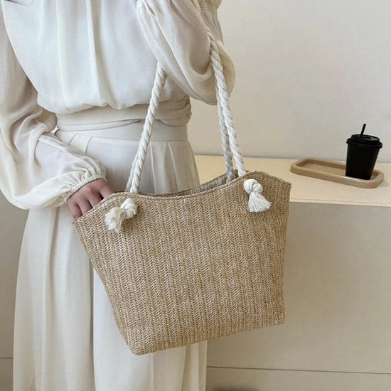 Borsa a Spalla Estiva in Paglia Intrecciata per Donna – Stile Boho Chic, Grande Capacità, Perfetta per Spiaggia e Vacanze