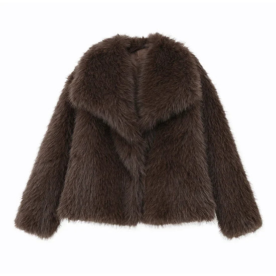 Pelliccia corta donna marrone con collo a rever