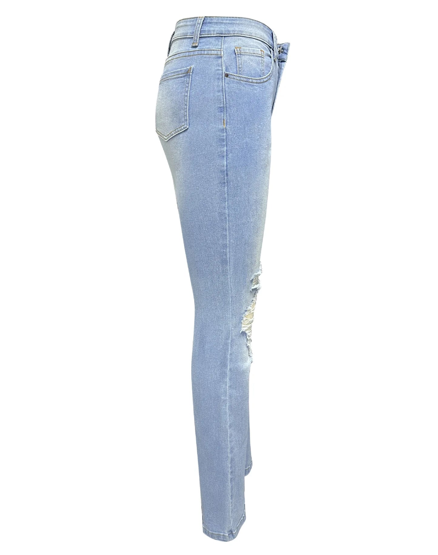 Jeans Donna Vita Alta Flare Ankle con Tasche & Strappi – Denim Loose Fit