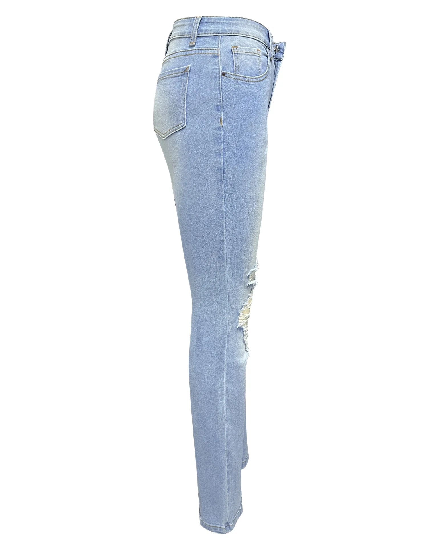 Jeans Donna Vita Alta Flare Ankle con Tasche & Strappi – Denim Loose Fit