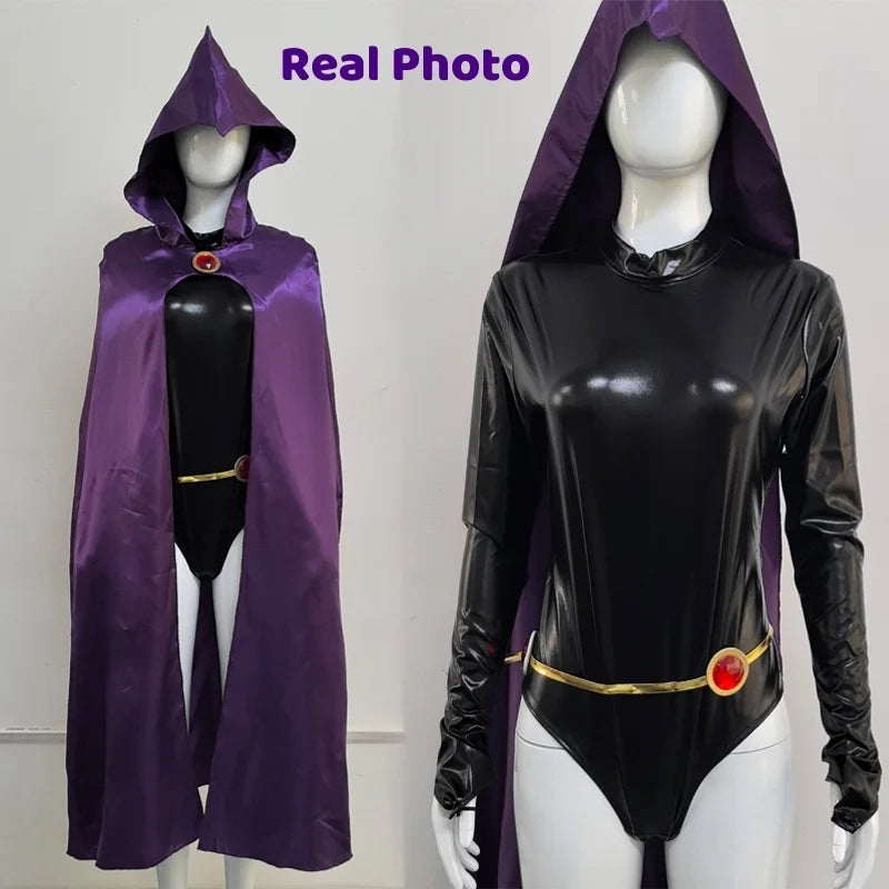 Costume Cosplay Raven Teen Titans da Donna – Bodysuit Completo con Mantello Viola
