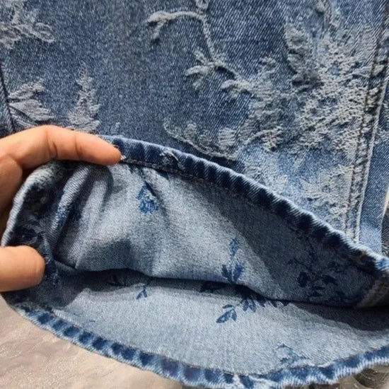 Jeans Wide Leg Donna a Vita Alta con Motivo Jacquard