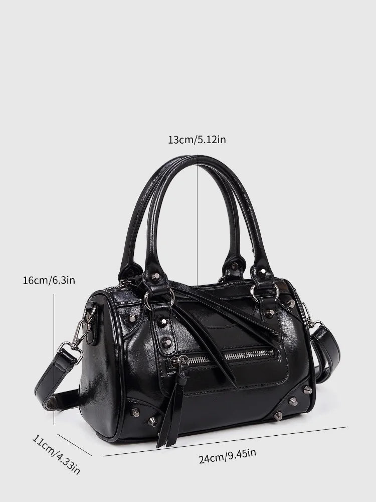 Borsa donna in similpelle con rivetti e nappine – tracolla regolabile, elegante e casual per ufficio e appuntamenti