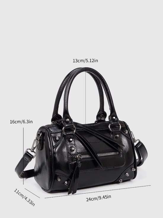 Borsa donna in similpelle con rivetti e nappine – tracolla regolabile, elegante e casual per ufficio e appuntamenti