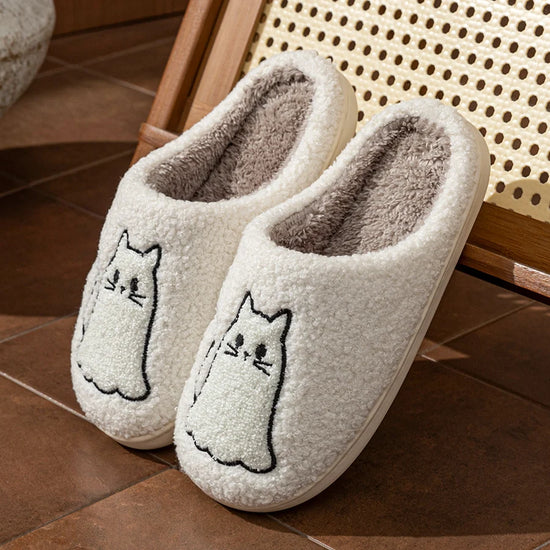 Ciabatte da casa donna 2025 – pelose con ricamo gatto, antiscivolo, perfette per inverno indoor cozy