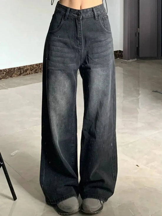 Jeans Baggy Donna Vita Alta Nero Grigio – Stile Y2K - dettaglio prodotto
