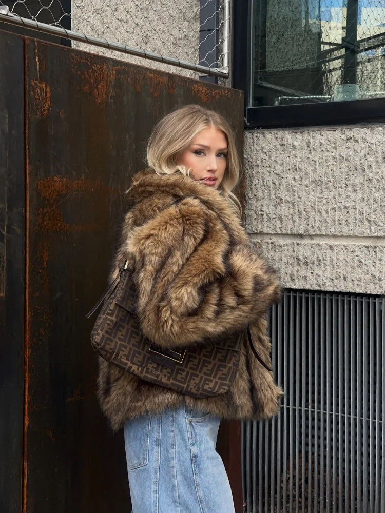 Cappotto in pelliccia sintetica con colletto a revers per donna – Giacca lunga a maniche lunghe, stile casual elegante per l'inverno 2025