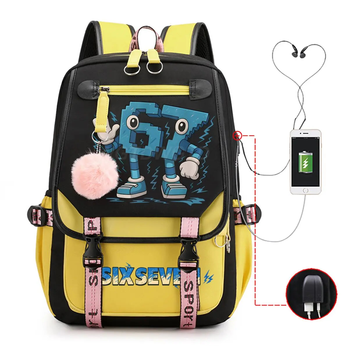 Cartoon Six Seven Italian Brainrot Funn Game Backpack College Girls Boys 67 Design Theme Back Pack Fashion USB Charging Bookbags
