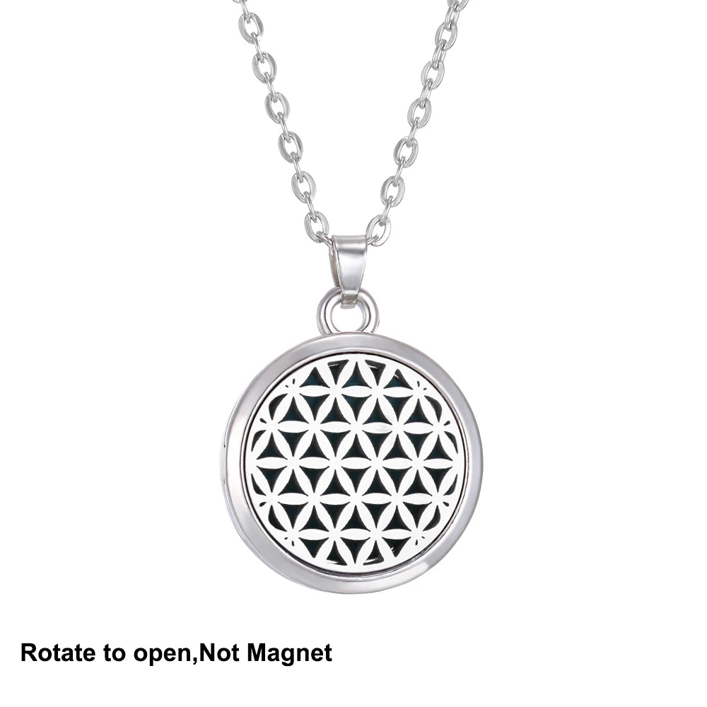 Collana Aromaterapia Albero della Vita – Ciondolo Rotondo Diffusore Oli Essenziali in Acciaio Inox | Idea Regalo Donna
