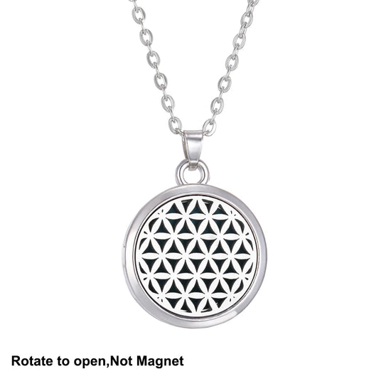 Collana Aromaterapia Albero della Vita – Ciondolo Rotondo Diffusore Oli Essenziali in Acciaio Inox | Idea Regalo Donna