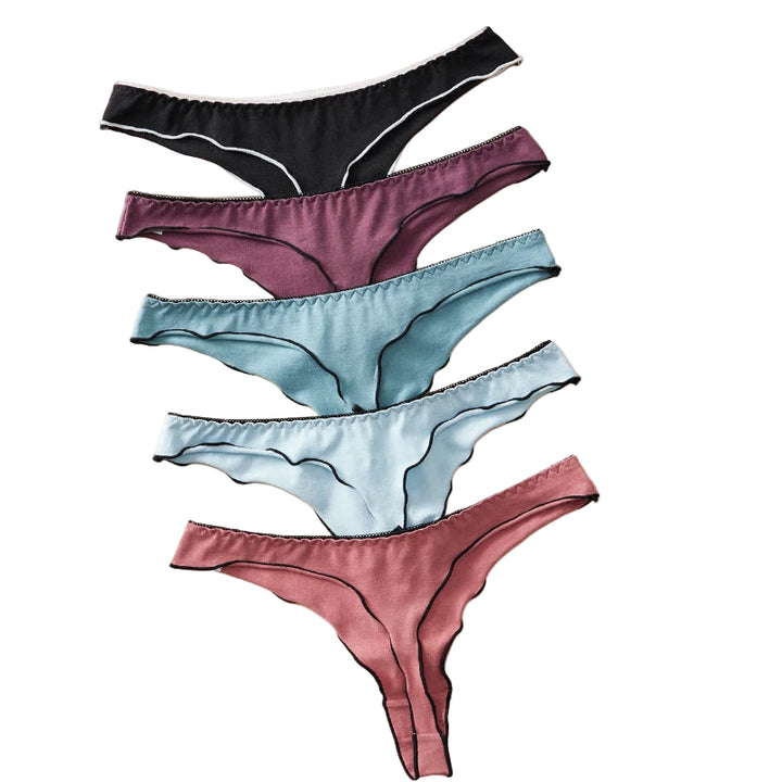 Set 4 pezzi perizomi donna in cotone – solid color, vita bassa, fascia T-back con fiocco, underwear comodo quotidiano