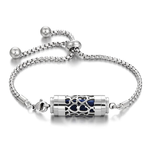 Bracciale diffusore aromaterapia argento in acciaio inox – Ciondolo profumato regolabile per oli essenziali