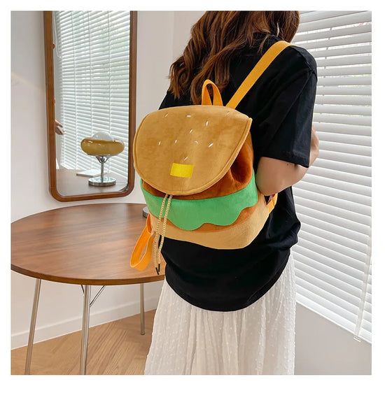 Zaino hamburger cartoon unisex – Backpack kawaii grande capacità per bambini e adulti, design buffo e comodo