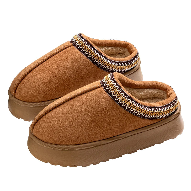 Slippers donna invernali ricamate antiscivolo ‒ pantofole plush indoor/outdoor con suola spessa e bordo caldo per l’inverno 2025