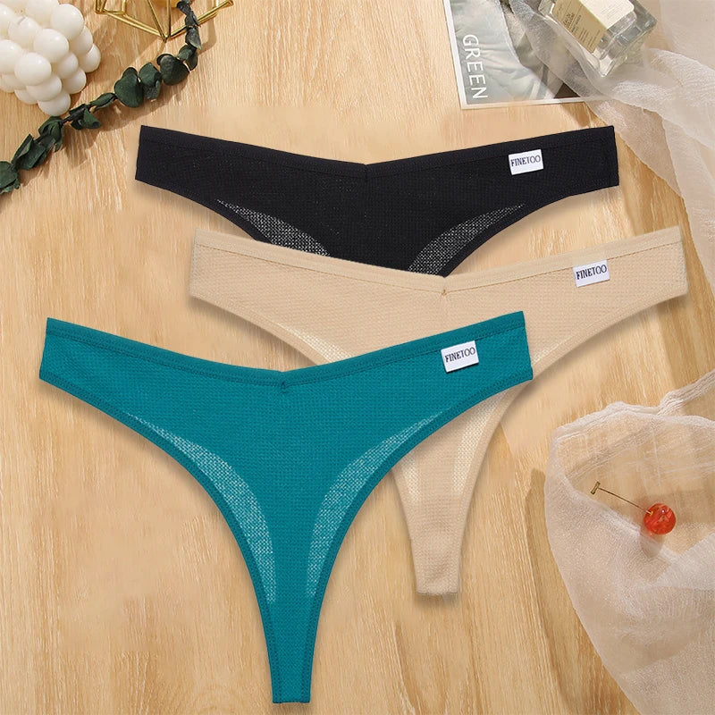 Set 3 pezzi perizomi donna G-string in cotone waffle a vita bassa – underwear sexy comfort quotidiano