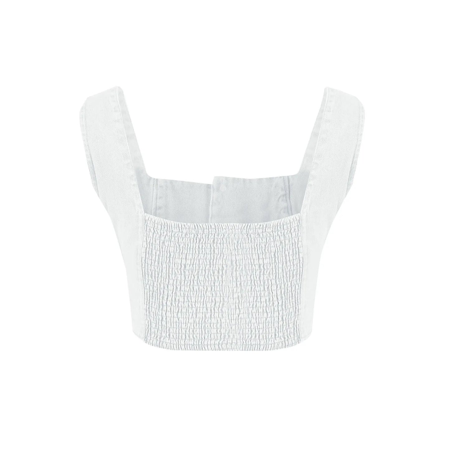 Top Denim Donna Aderente – Crop Top Scollo Quadrato