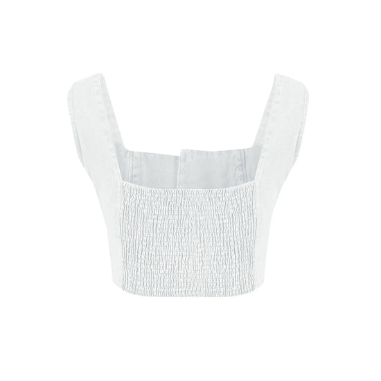 Top Denim Donna Aderente – Crop Top Scollo Quadrato