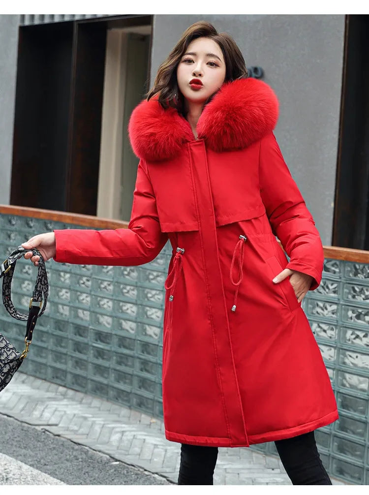 Parka invernale donna – Cappotto lungo imbottito con fodera in lana, cappuccio e colletto in pelliccia, giacca calda da neve