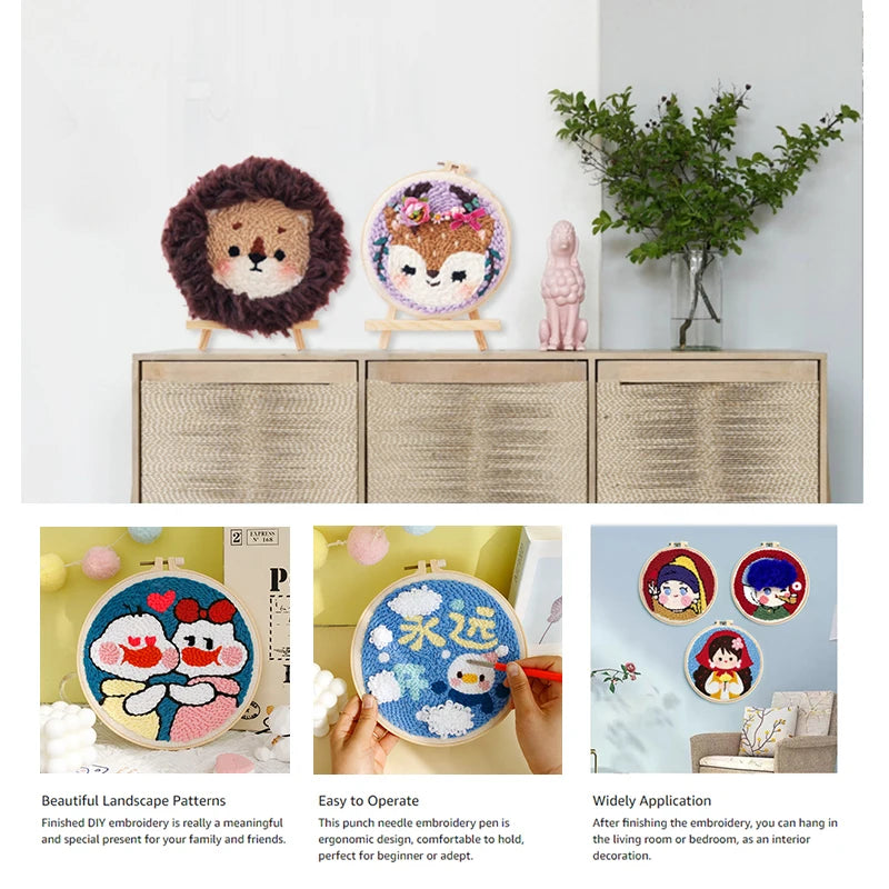 Kit Punch Needle Animali – Ricamo DIY per Principianti
