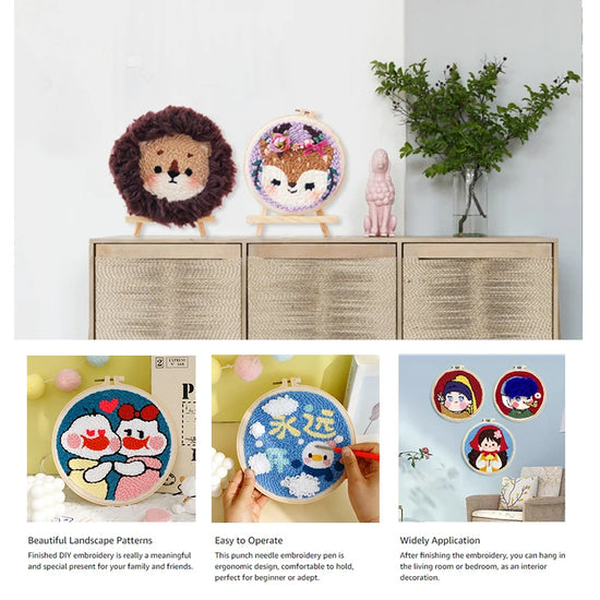 Kit Punch Needle Animali – Ricamo DIY per Principianti