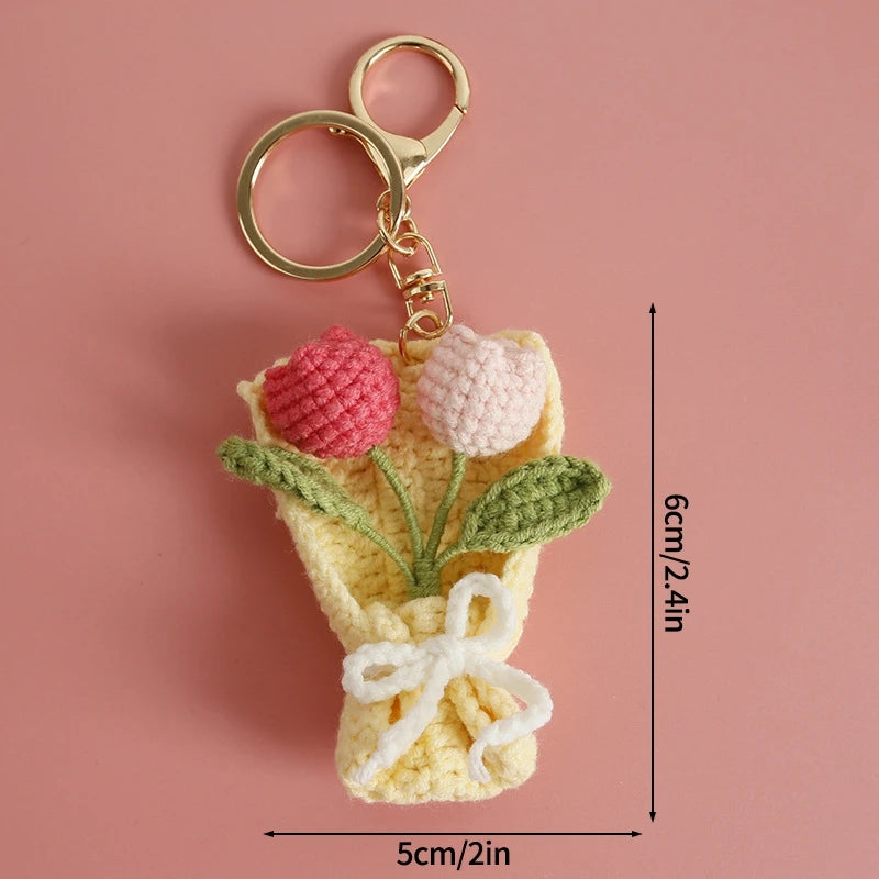 Portachiavi fiore all’uncinetto artigianale – charm amigurumi handmade per borse e chiavi