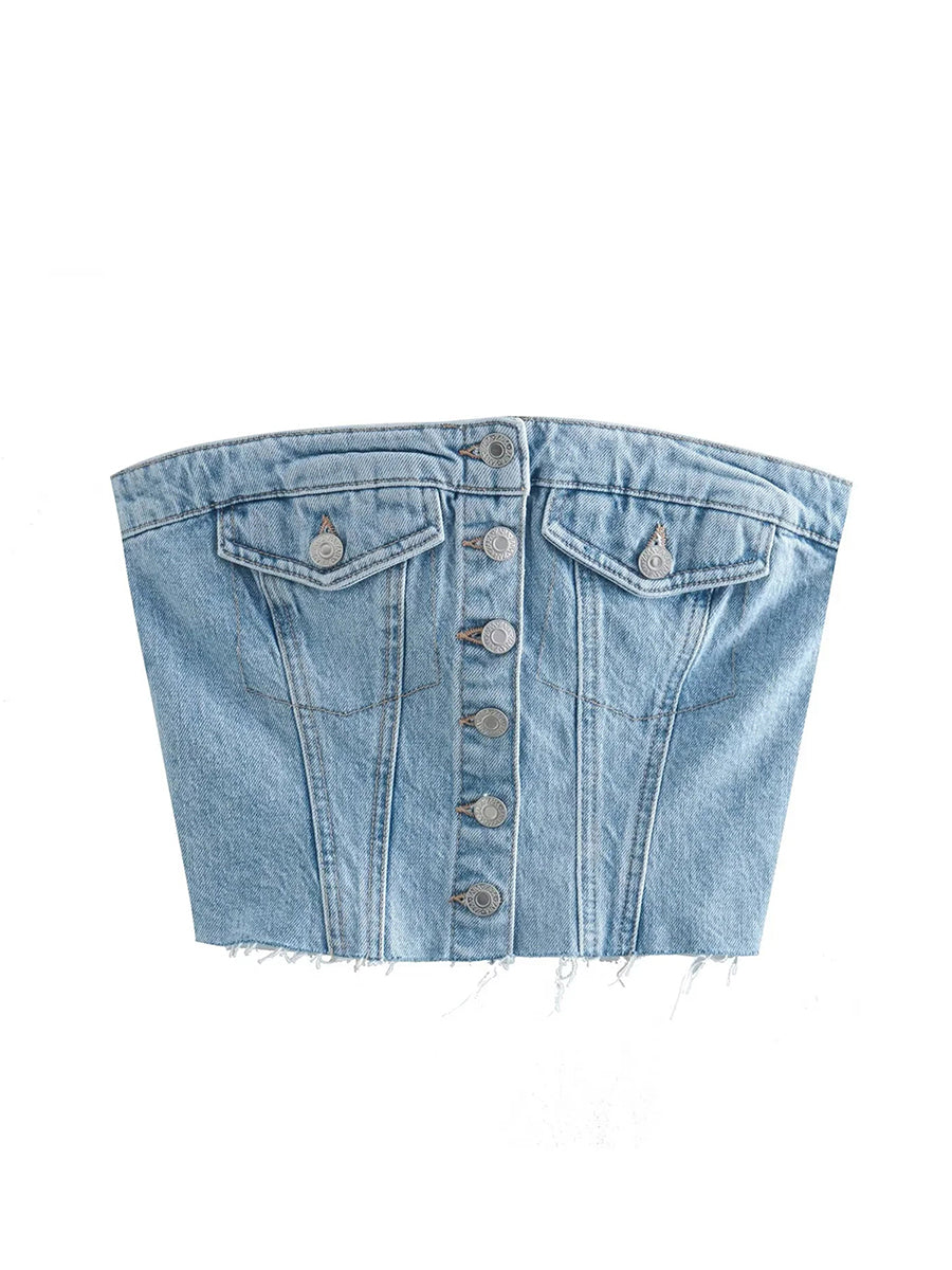 Top Senza Spalline Donna – Crop Tube Top Sexy Y2K