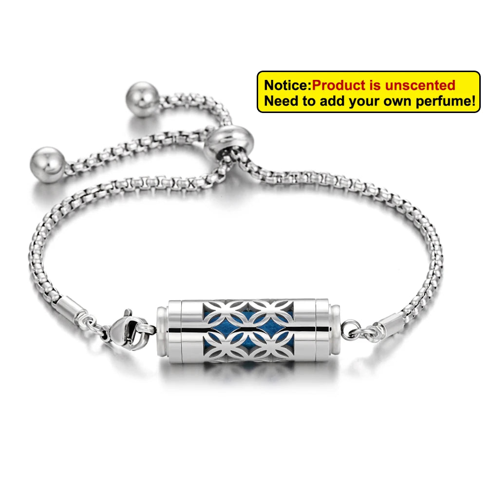 Bracciale diffusore aromaterapia argento in acciaio inox – Ciondolo profumato regolabile per oli essenziali