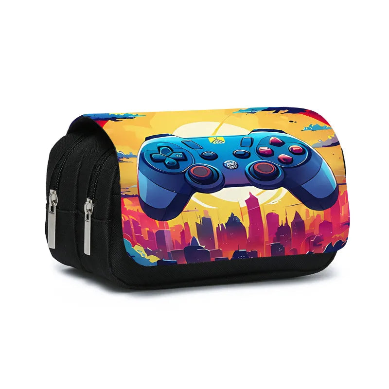 Game Controller Double Layered Flip Pen Case for Boy and Girls Best Gifts 2D Cartoon School Supplies Pencil Case for Children