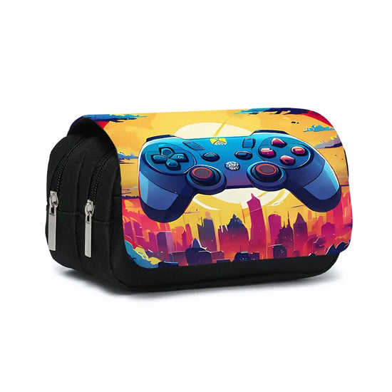 Game Controller Double Layered Flip Pen Case for Boy and Girls Best Gifts 2D Cartoon School Supplies Pencil Case for Children