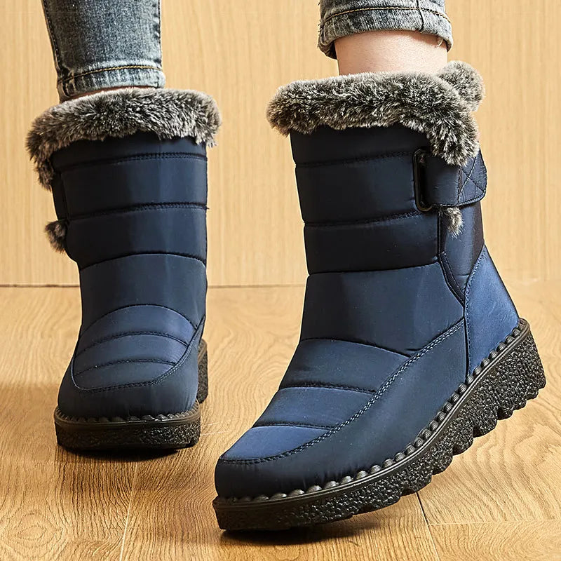 Stivali Invernali Donna – Ankle Boots Impermeabili con Pelliccia, Antiscivolo e Tacco Basso