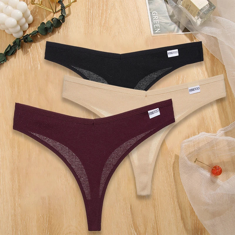 Set 3 pezzi perizomi donna G-string in cotone waffle a vita bassa – underwear sexy comfort quotidiano