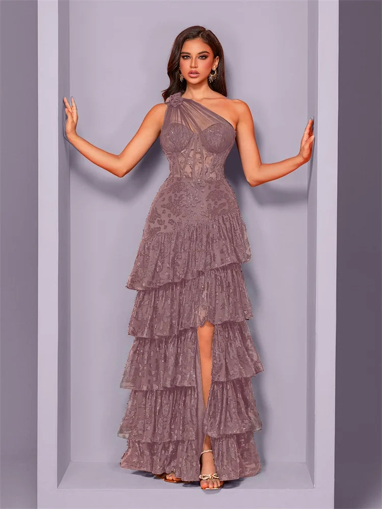 Abito Lungo Elegante da Sera Donna – Maxi Dress con Spacco e Paillettes per Cerimonie, Party e Promessa