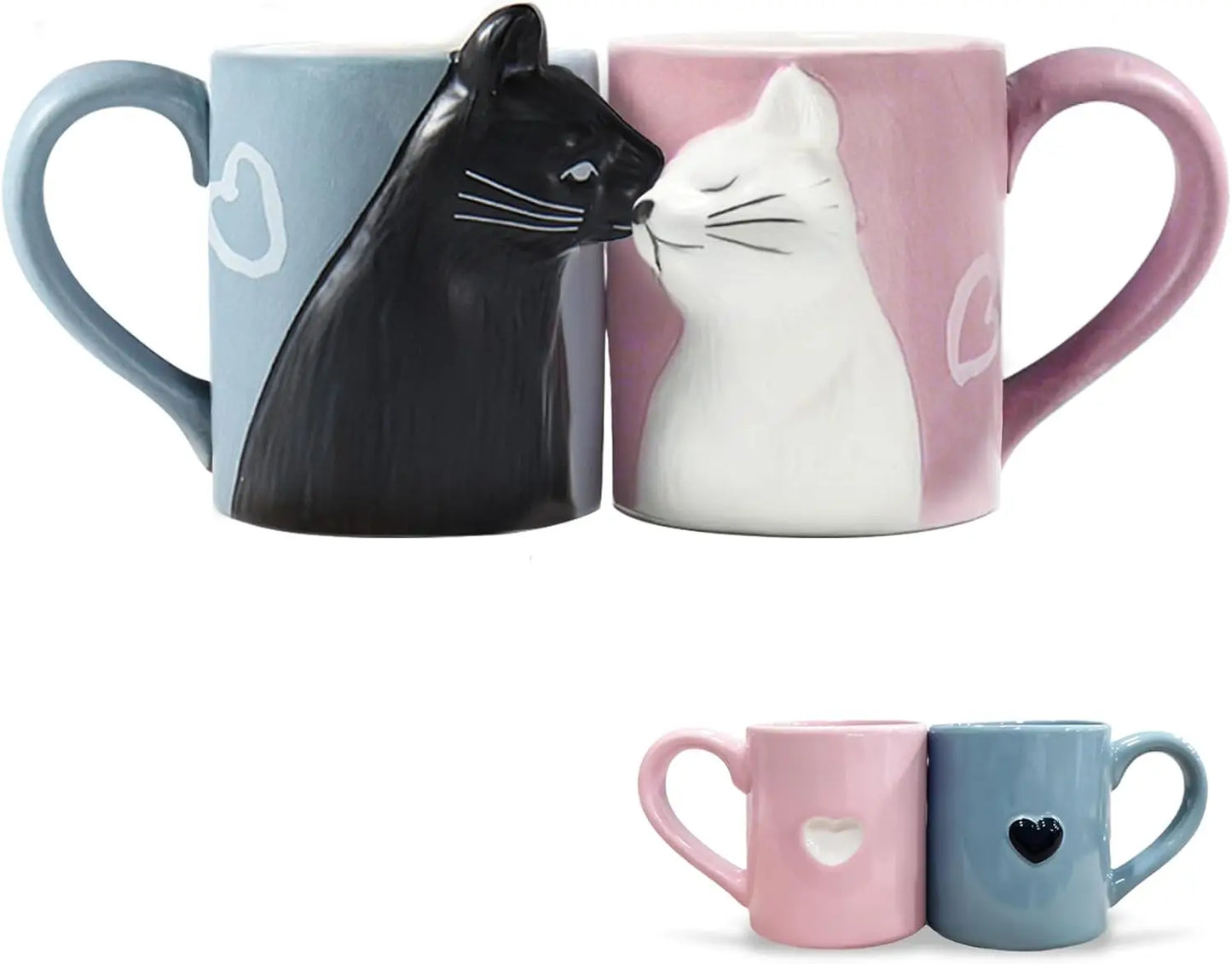 Set 2 Tazze Ceramica con Gatti che Si Baciano – Regalo Romantico per Coppie San Valentino
