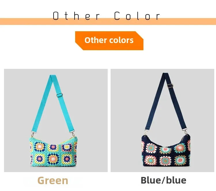 Borsa a tracolla in cotone uncinetto traforato – shoulder bag artigianale floreale con zip, stile boho