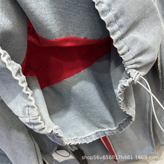 Completo Donna Denim Patchwork – Felpa + Pantaloni Streetwear Casual
