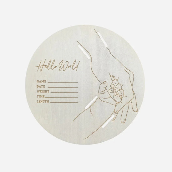 Porta Braccialetto Nascita Neonato – Targhetta Hello World in Legno