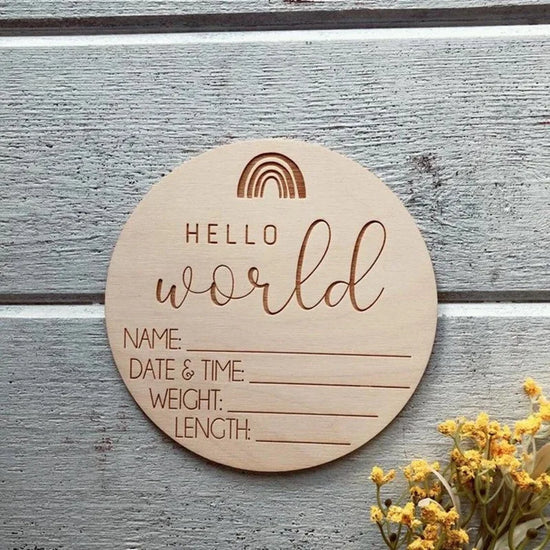 Porta Braccialetto Nascita Neonato – Targhetta Hello World in Legno