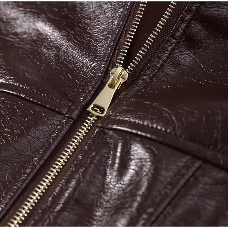 Giacca Biker Donna Effetto Pelle Lucida con Zip – Nero o Rosso