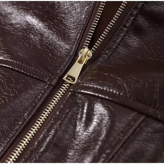 Giacca Biker Donna Effetto Pelle Lucida con Zip – Nero o Rosso