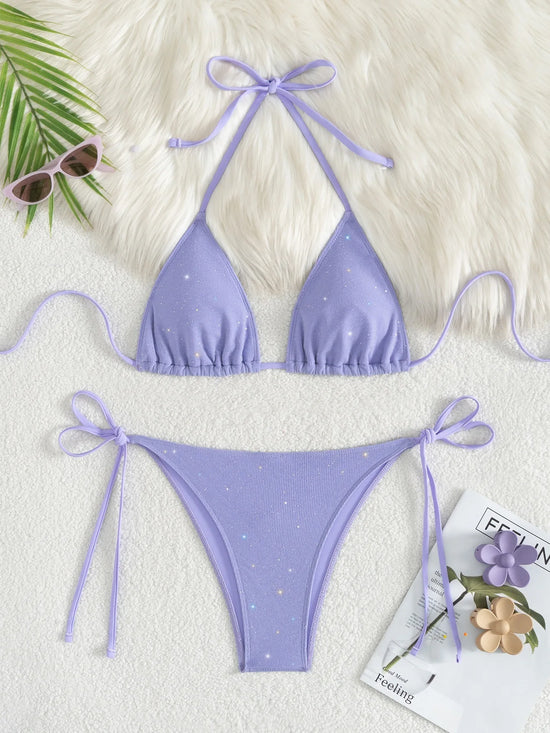 Bikini Nero con Paillettes – Costume Sexy Push Up Brillante