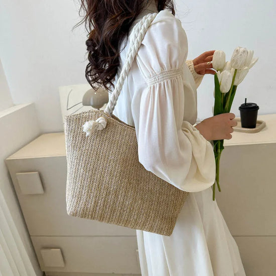 Borsa a Spalla Estiva in Paglia Intrecciata per Donna – Stile Boho Chic, Grande Capacità, Perfetta per Spiaggia e Vacanze