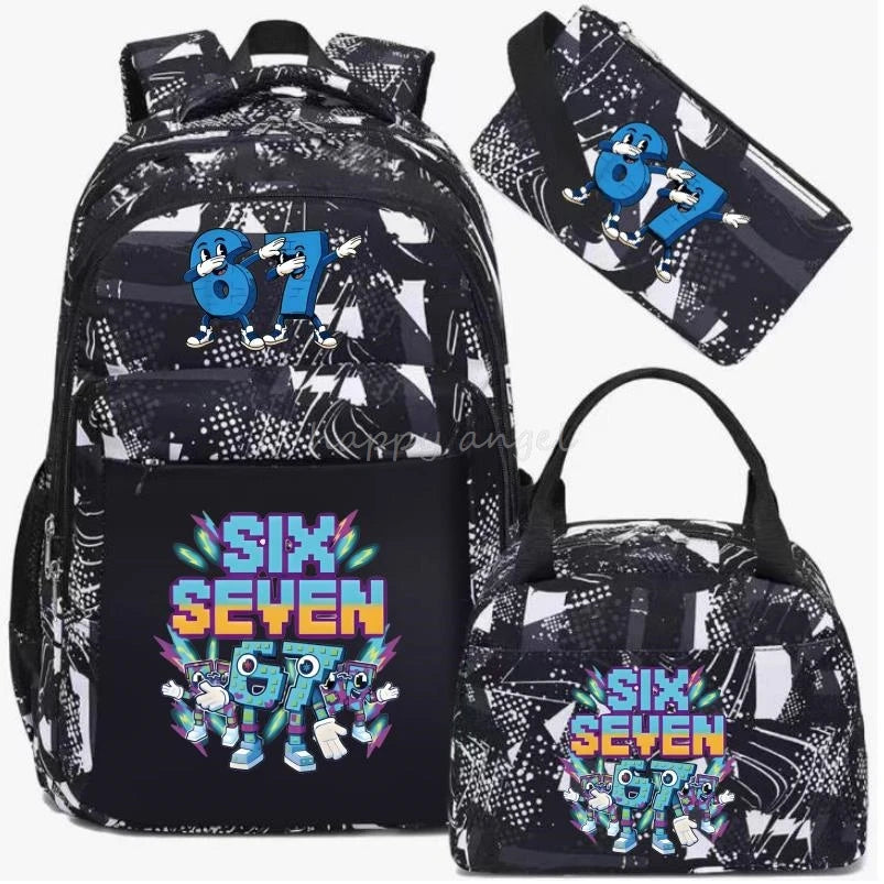 67 Six Seven Print 3Pcs/set Camouflage Backpack With Lunch Bag Steal A BrainRot Boy Student Teens Rucksack Girl Casual SchoolBag