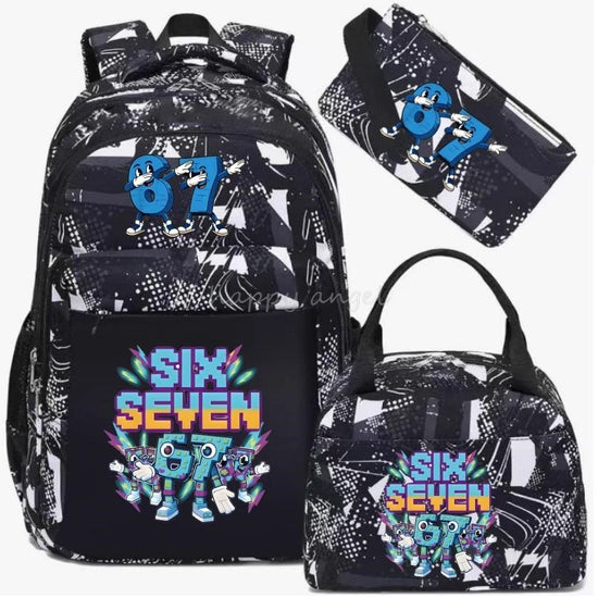 67 Six Seven Print 3Pcs/set Camouflage Backpack With Lunch Bag Steal A BrainRot Boy Student Teens Rucksack Girl Casual SchoolBag